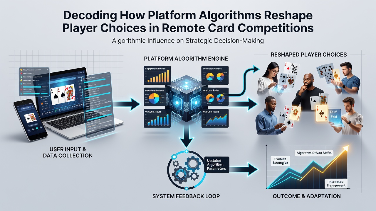 Data visualization of player behavior metrics influenced by algorithmic recommendations in card competitions