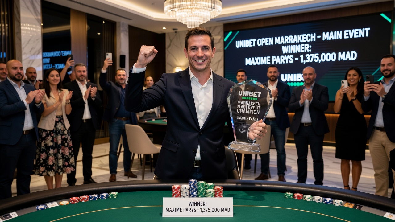 View of the Unibet Open Marrakech tournament room during final table action